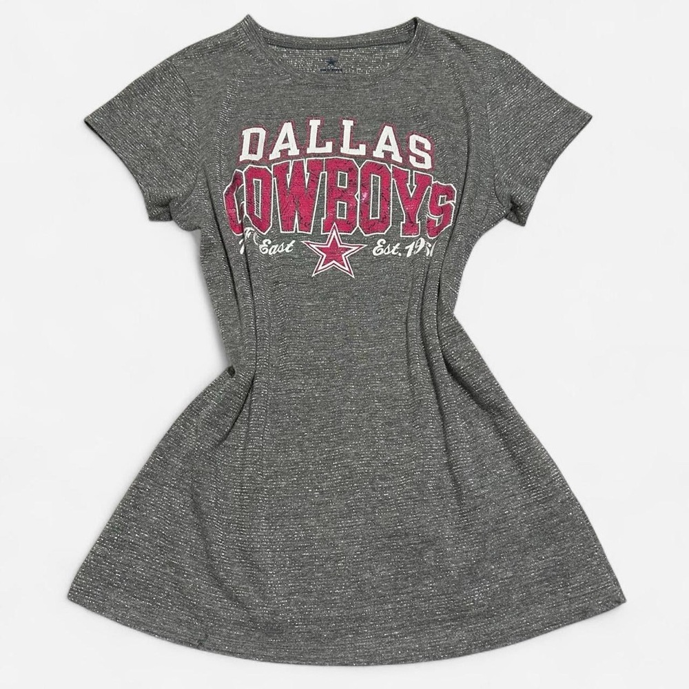NFL Dallas Cowboys Gray and Pink Sparkle Glitter Girls Short Sleeve Tee